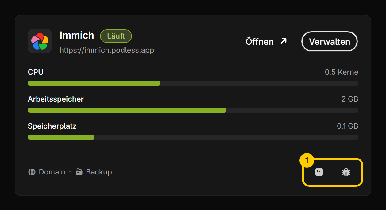 Die Karte einer laufenden App in Podless