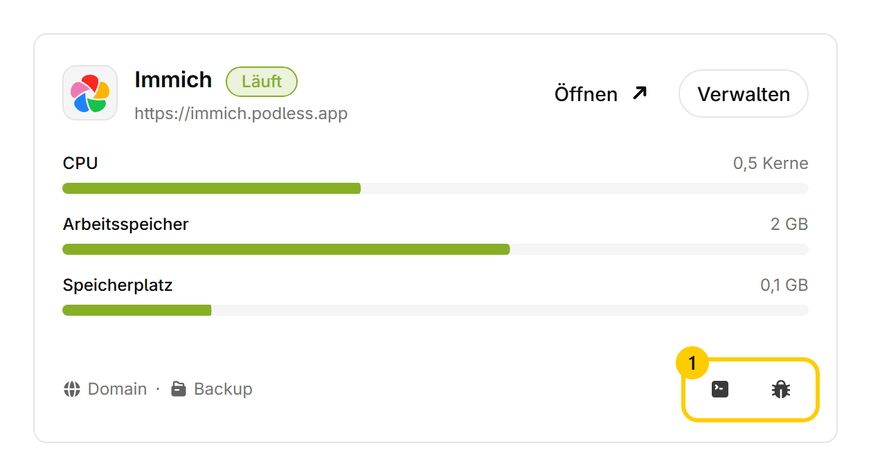 Die Karte einer laufenden App in Podless