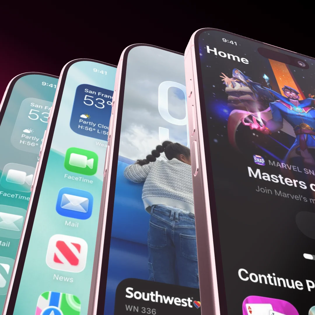 Drei Smartphones, gefächert, gerendert in Showoff